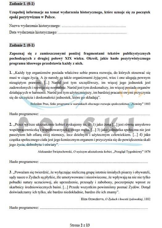 Pozytywizm Sprawdzian Słowa Na Czasie 2
